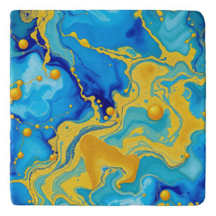 Luxurious Blue and Gold Alcohol Ink Abstract Trivet