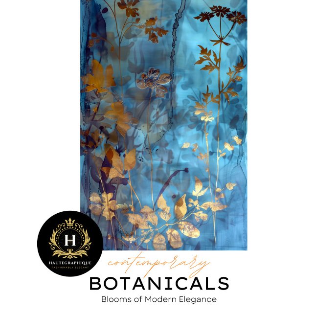 Luxurious Blue and Gold Botanical Decoupage  Tissue Paper (Creator Uploaded)