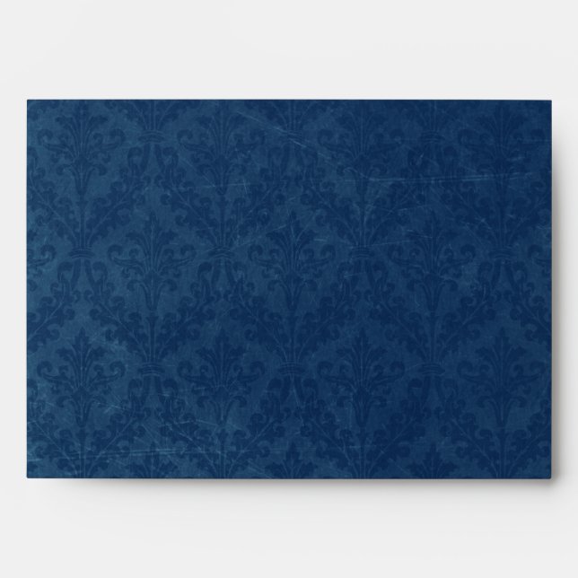 Luxurious Blue Damask: Custom Linen Wedding A-7 Envelope (Front)