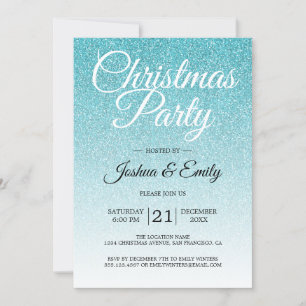 Luxurious Blue Glitter Ombre Christmas Party Invitation