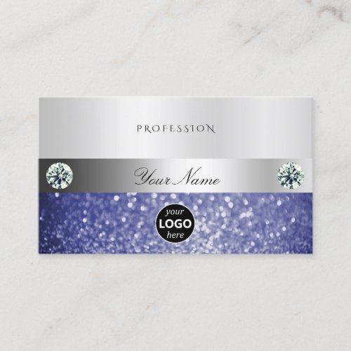 Luxurious Blue Glitter with Logo Shimmery Silver Business Card