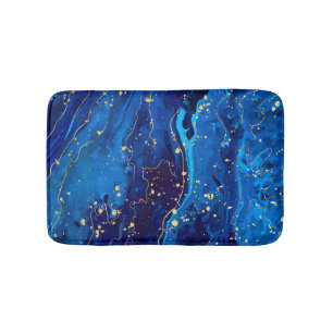 Luxurious Blue Gold Marble Texture Bath Mat