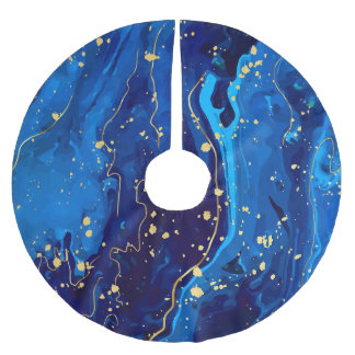 Luxurious Blue Gold Marble Texture Brushed Polyester Tree Skirt