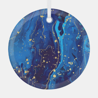 Luxurious Blue Gold Marble Texture Glass Ornament