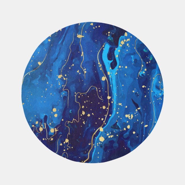 Luxurious Blue Gold Marble Texture Rug (Front)