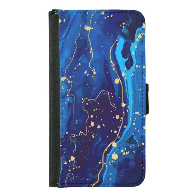 Luxurious Blue Gold Marble Texture Samsung Galaxy Wallet Case (Front)