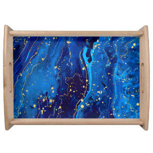 Luxurious Blue Gold Marble Texture Serving Tray