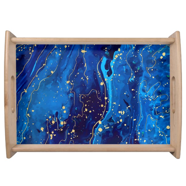 Luxurious Blue Gold Marble Texture Serving Tray (Front)