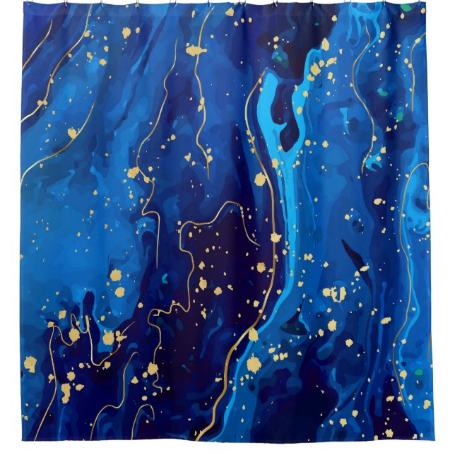 Luxurious Blue Gold Marble Texture Shower Curtain (Front)