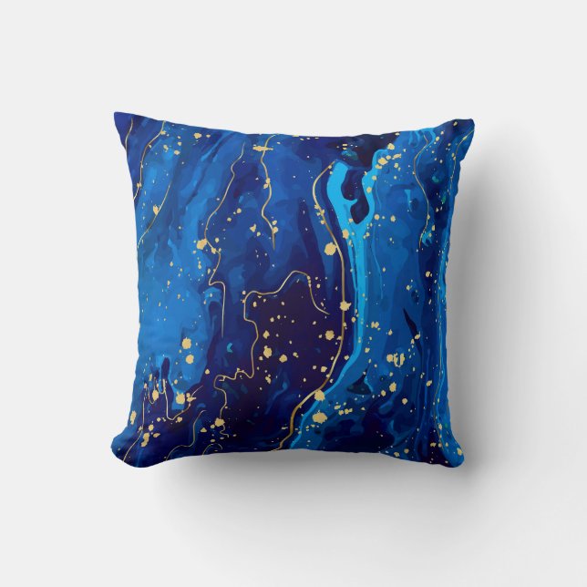 Luxurious Blue Gold Marble Texture Throw Pillow (Front)