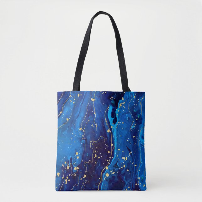 Luxurious Blue Gold Marble Texture Tote Bag (Front)