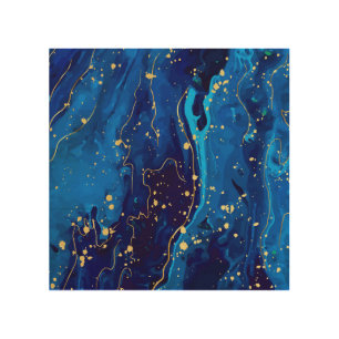 Luxurious Blue Gold Marble Texture Wood Wall Art
