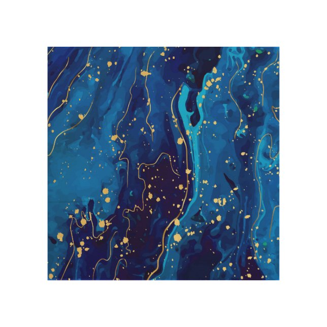 Luxurious Blue Gold Marble Texture Wood Wall Art (Front)