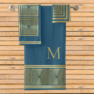Luxurious blue gold name initial Towel set