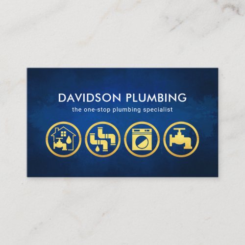 Luxurious Blue Grunge Plumbing Business Card