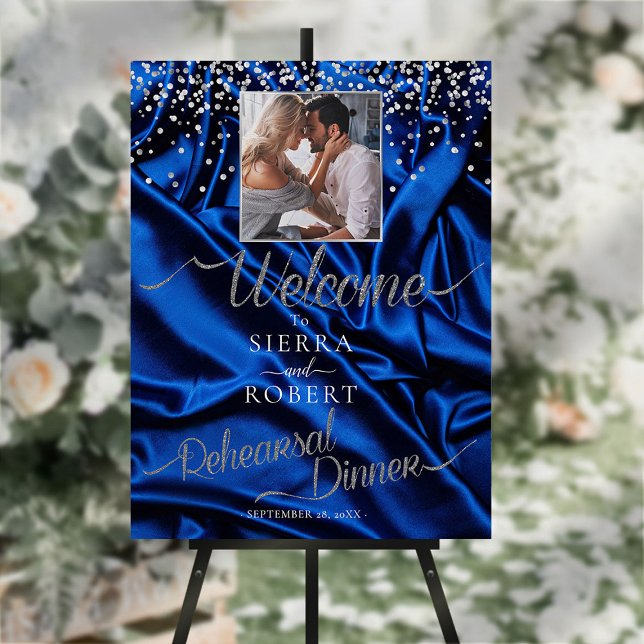 Luxurious Blue Rehearsal Dinner Photo Welcome Sign (Creator Uploaded)