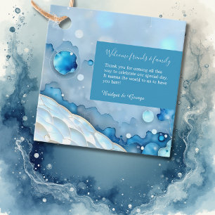 Luxurious Blue Watercolor Abstract Pearlescent Favor Tags