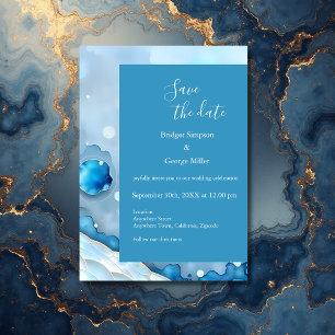 Luxurious Blue Watercolor Abstract Pearlescent Invitation