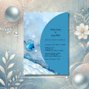 Luxurious Blue Watercolor Abstract Pearlescent Invitation