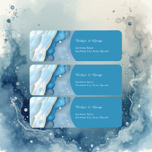 Luxurious Blue Watercolor Abstract Pearlescent Label