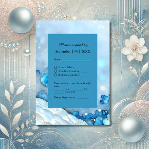 Luxurious Blue Watercolor Abstract Pearlescent RSVP Card