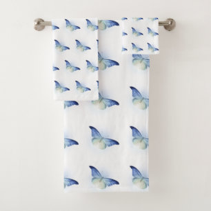 LUXURIOUS Blue White Butterfly TOWEL SET