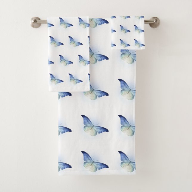 LUXURIOUS Blue White Butterfly TOWEL SET (Insitu)
