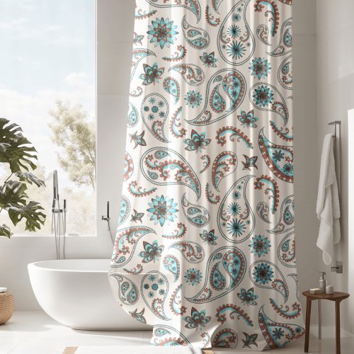 Luxurious Blue  White Paisley Shower Curtain