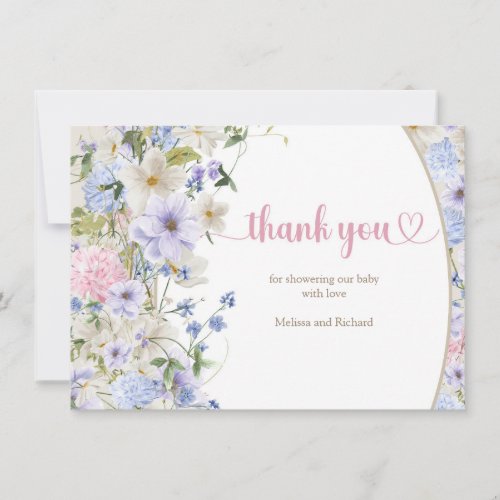 Luxurious boho Spring Wildflower blush Baby Shower Thank You Card