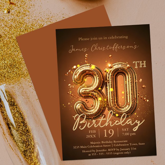 Luxurious Brown and Gold 30th Birthday Celebration Invitation (Creator Uploaded)