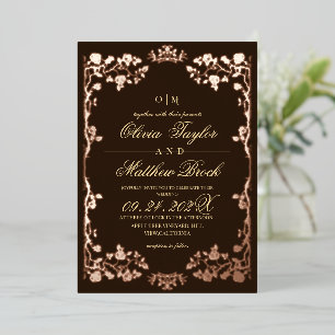 Luxurious Brown Gold Foil Floral Wedding Invitation