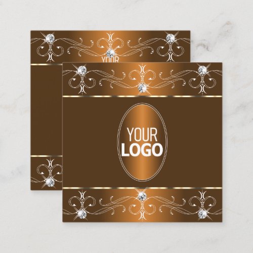 Luxurious Brown Orange Ornate Ornaments with Logo Square Business Card