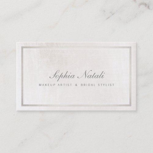 Luxurious Brushed White Marble and Silver Border Business Card