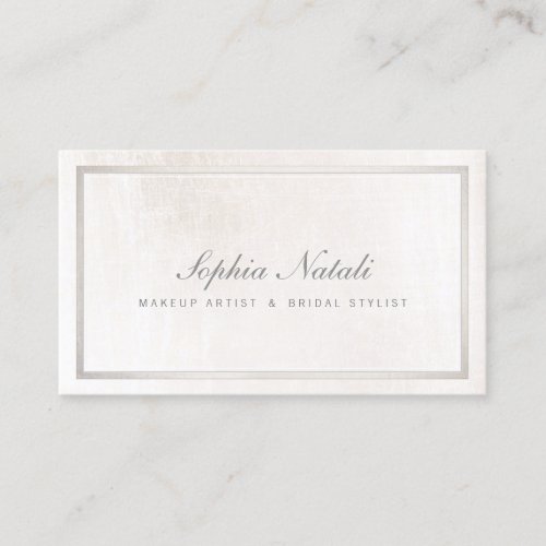 Luxurious Brushed White Marble and Silver Border Business Card