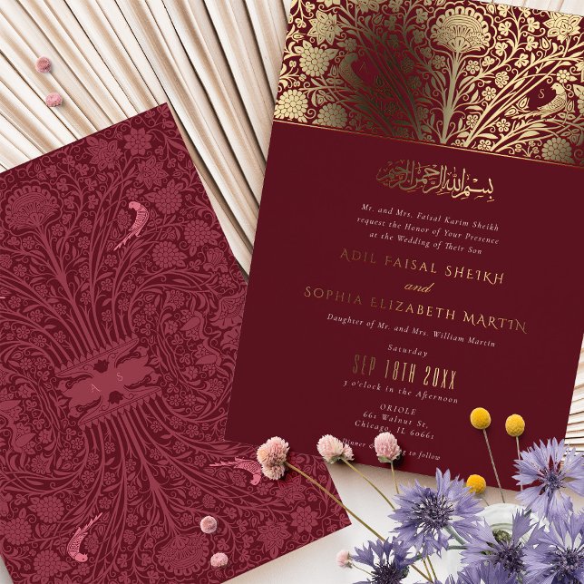 Luxurious Burgundy and Gold Islamic Wedding Foil Invitation (Creator Uploaded)