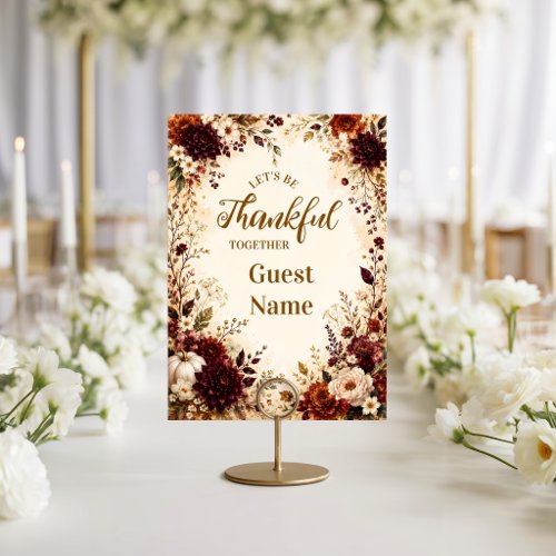 Luxurious Burgundy Floral Thanksgiving Dinner Place Card