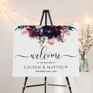 Luxurious Burgundy Floral Wedding Welcome Foam Board