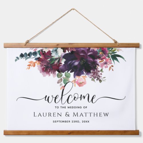 Luxurious Burgundy Floral Wedding Welcome Hanging Tapestry