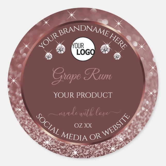 Luxurious Burgundy Glitter Product Label with Logo (Front)