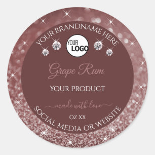 Luxurious Burgundy Glitter Product Label with Logo