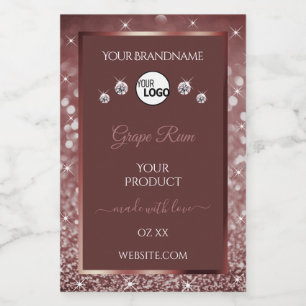Luxurious Burgundy Glitter Product Label with Logo