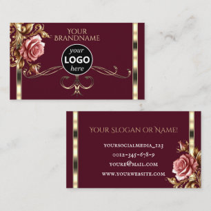 Luxurious Burgundy Gold Decor Vintage Rose Logo Business Card