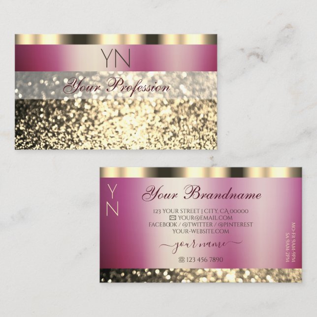 Luxurious Burgundy Gold Sparkling Glitter Monogram Business Card (Front/Back)