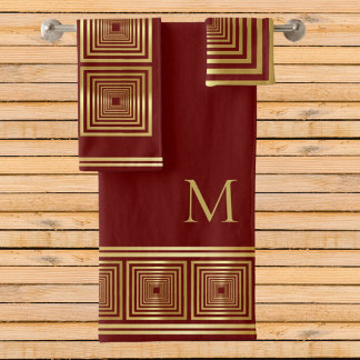 Luxurious burgundy red gold monogram Towel set
