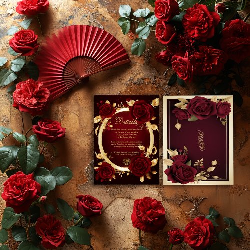 Luxurious Burgundy Red Rose Flamenco Wedding  Enclosure Card