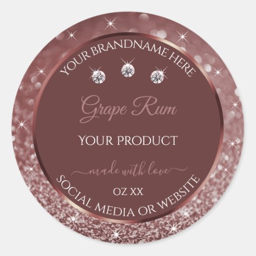 Luxurious Burgundy Sparkle Glitter Product Labels 