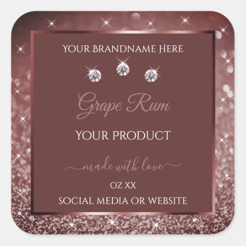 Luxurious Burgundy Sparkle Glitter Product Labels 