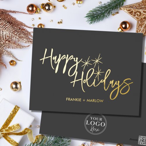 Luxurious Business Logo Happy Holidays Real Gold  Foil Holiday Postcard