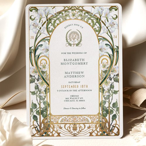 Luxurious Calla Lily Antique Gold Floral Wedding Invitation