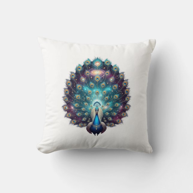 Luxurious Celestial Peacock Pillow Cover (Front)